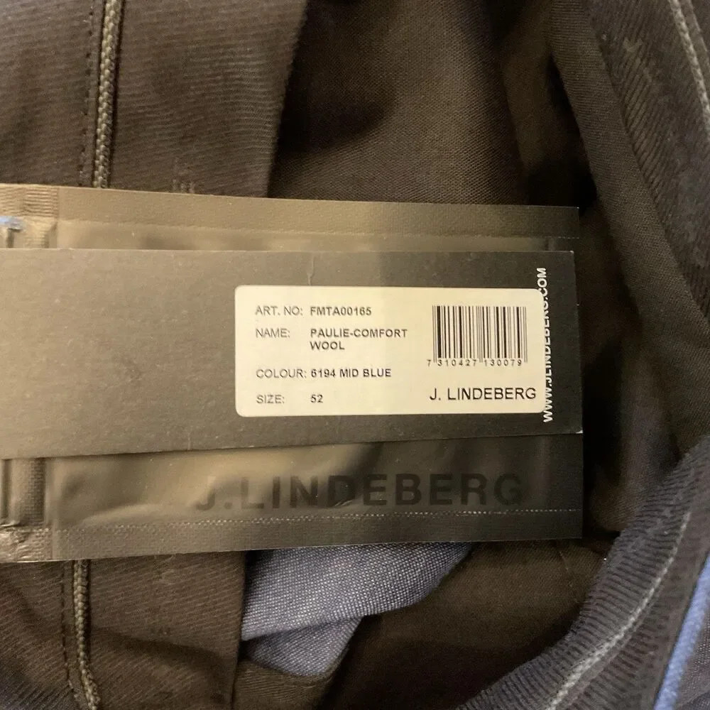 J.Lindeberg Golf Work Paulie-Comfort Wool Trousers EU‎ 52 Mid Blue Virgin Wool